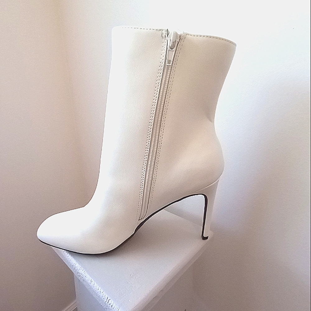 Ladies White Vegan Leather Booties